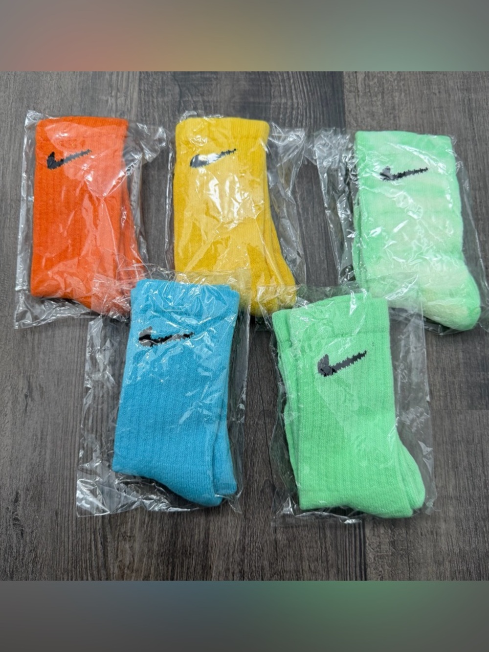 Nike Bright Multicolor Crew Socks - Orange, Yellow, Blue, Mint - Picture 2 of 3